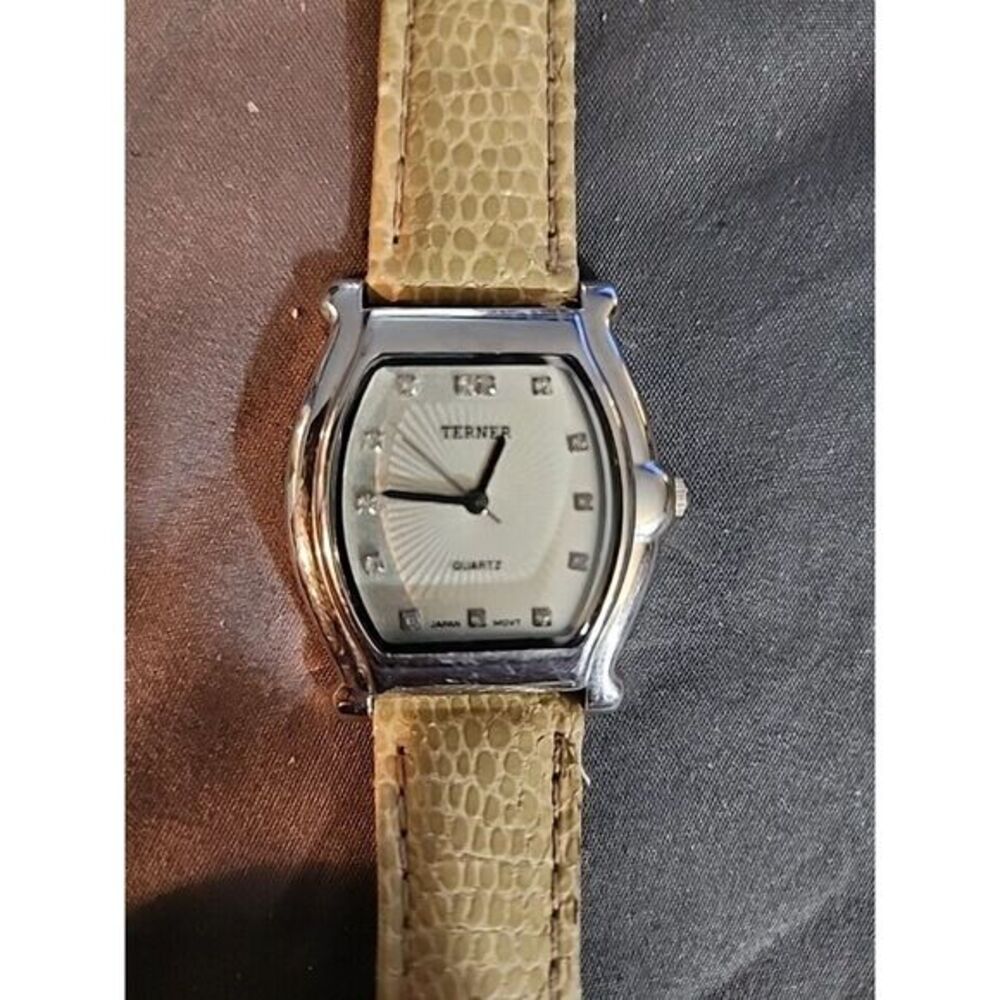 Bijoux Terner Women's Quartz Wrist Watch Rectangle Stainless Dial and Beige Band